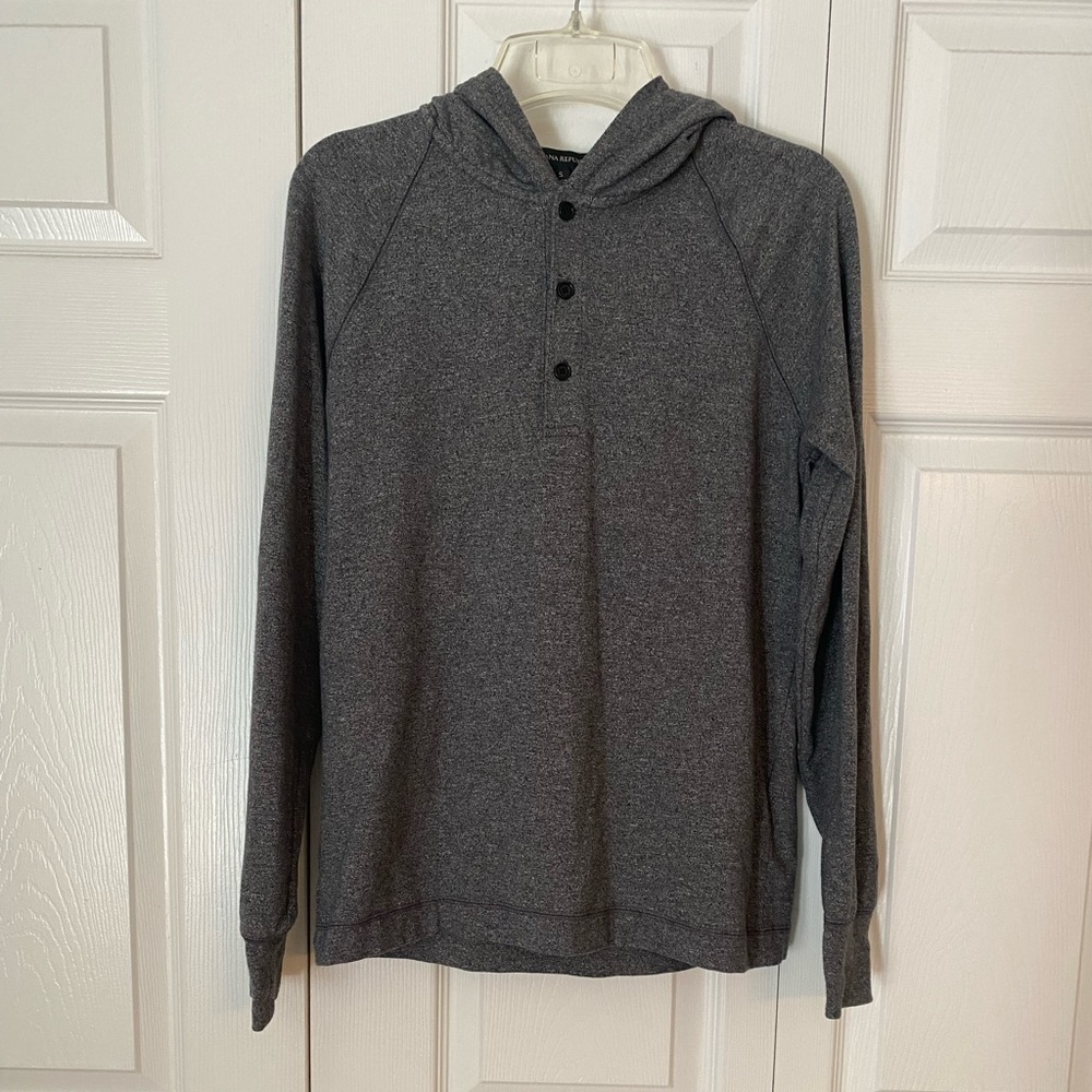 Banana Republic Henley Hoodie Long Sleeve Shirt Men's Sz Small Gray Knit Button